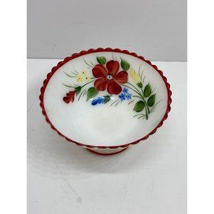 Macbeth Evans Mountain Flowers Petalware Monax Red Trim Floral Sherbet Bowl